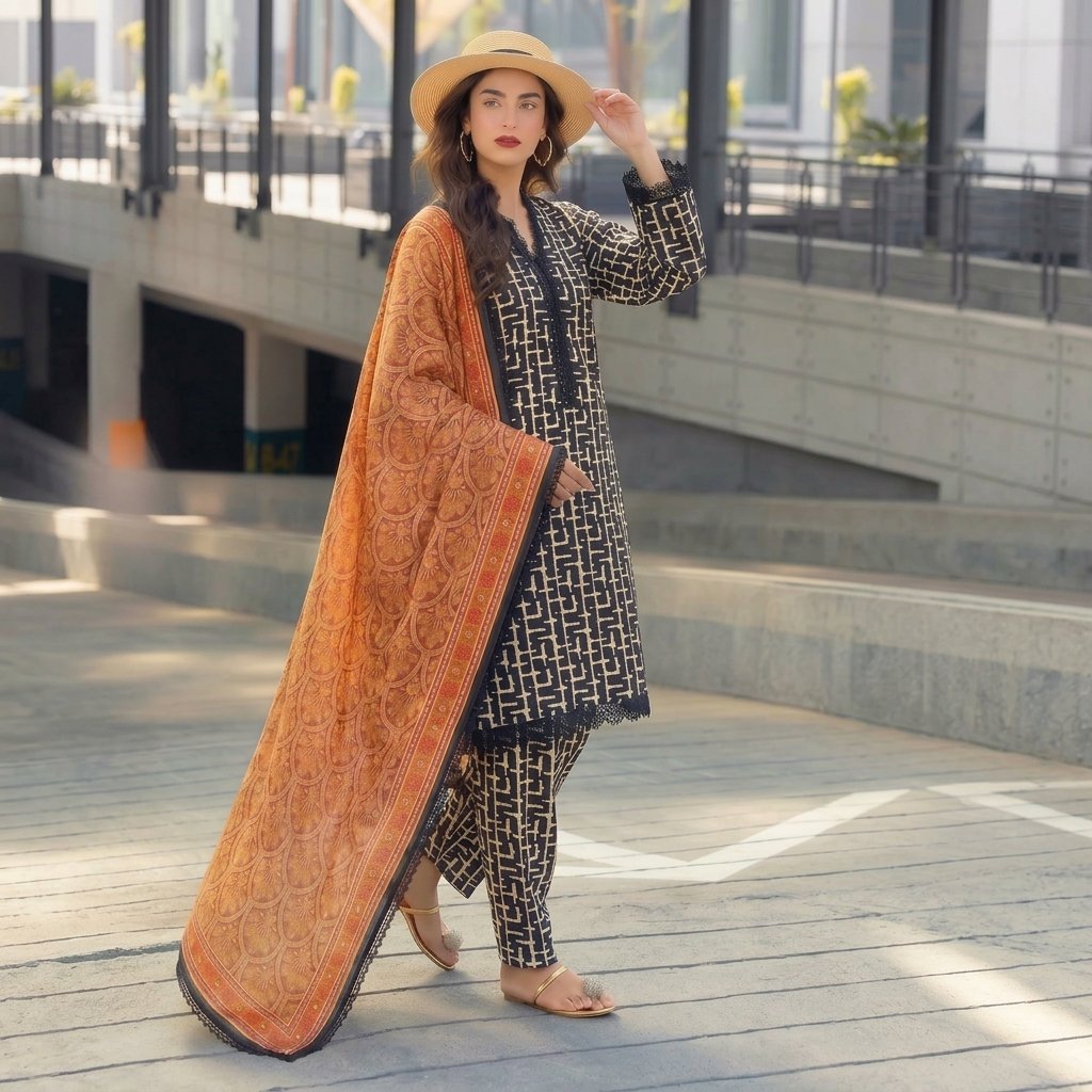 Premium Printed Lawn 3PC Un-stiched Suit - Image 2
