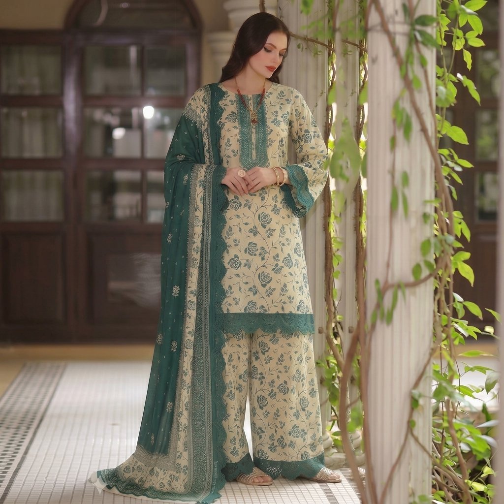 Premium Printed Lawn 3PC Un-stiched Suit - Image 3