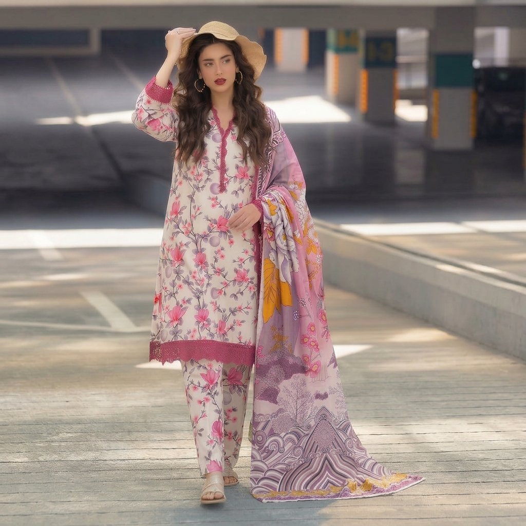 Premium Printed Lawn 3PC Un-stiched Suit - Image 4