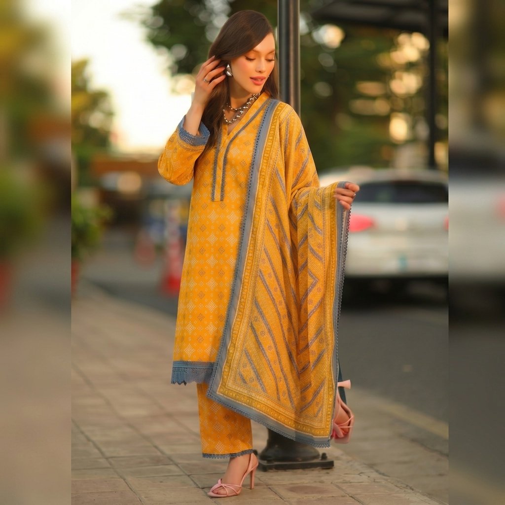 Premium Printed Lawn 3PC Un-stiched Suit - Image 7
