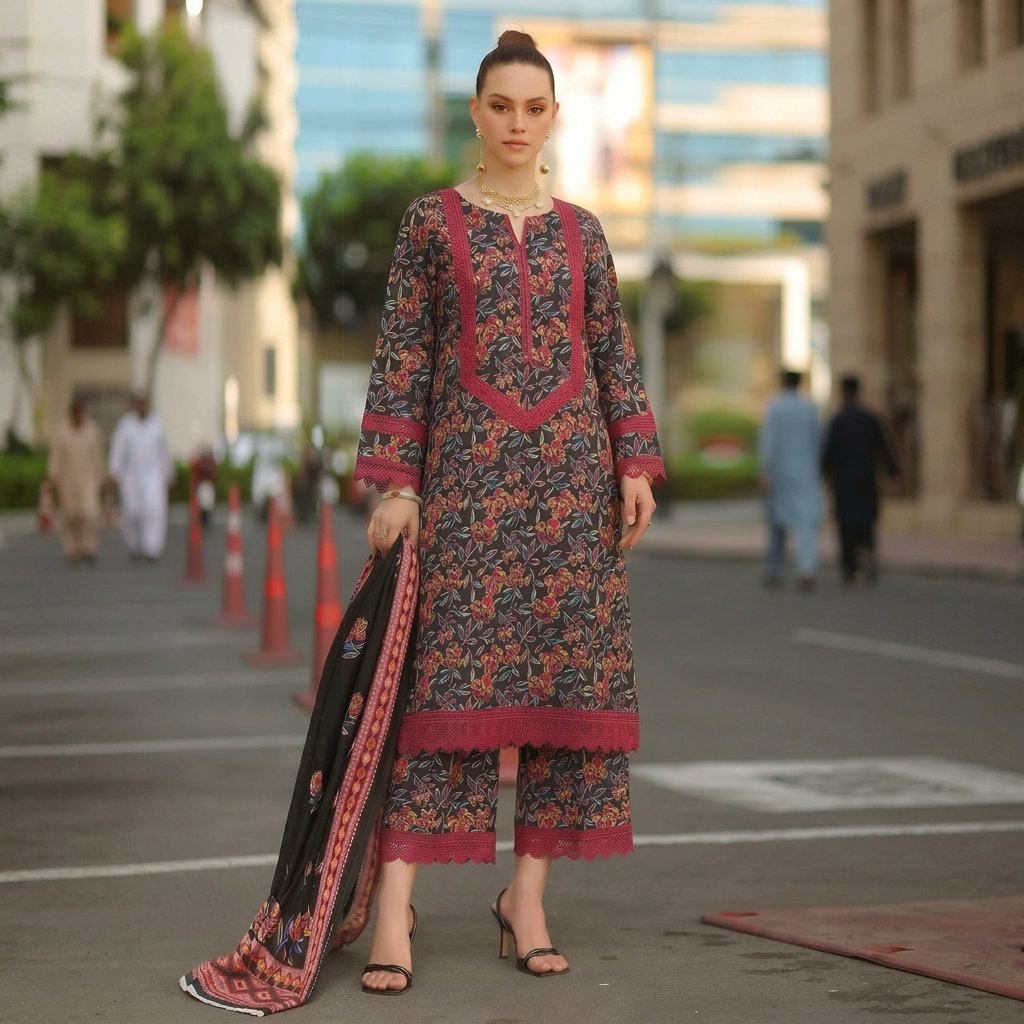 Premium Printed Lawn 3PC Un-stiched Suit - Image 8