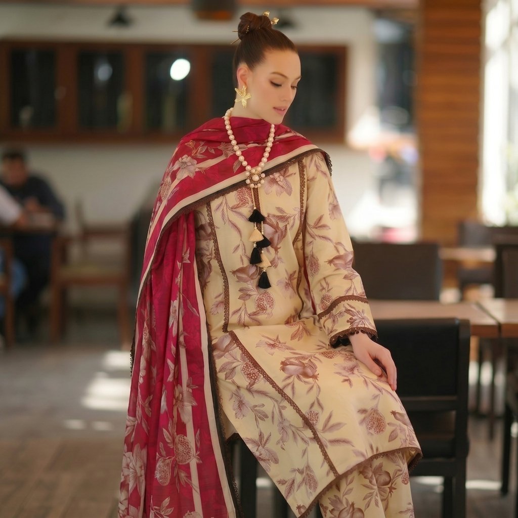 Premium Printed Lawn 3PC Un-stiched Suit - Image 9