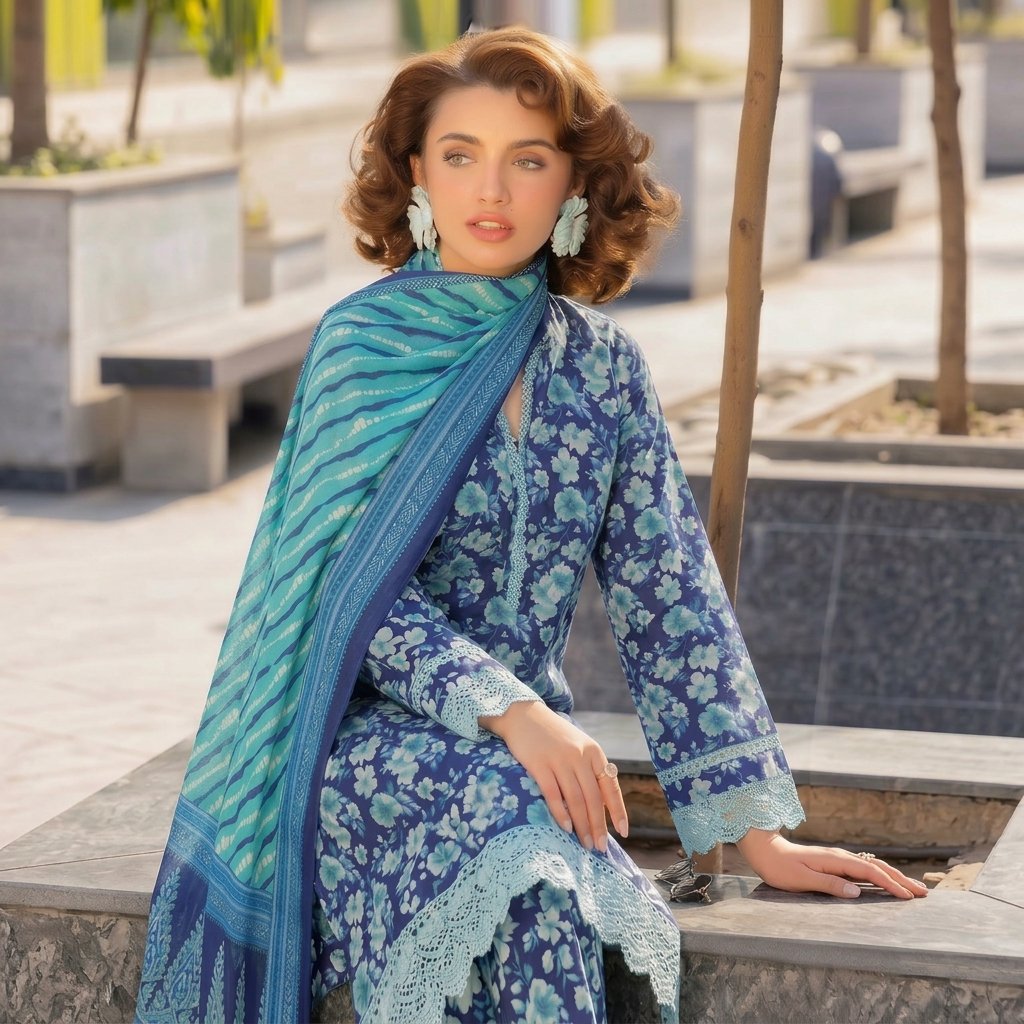 Premium Printed Lawn 3PC Un-stiched Suit - Image 10